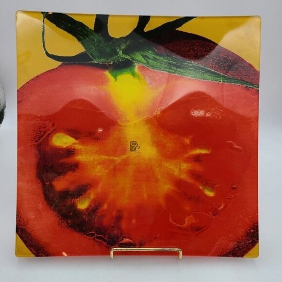 Prima Donna Glass Serving Platter 12" Square Reverse Painted Tomato New - Picture 5 of 7